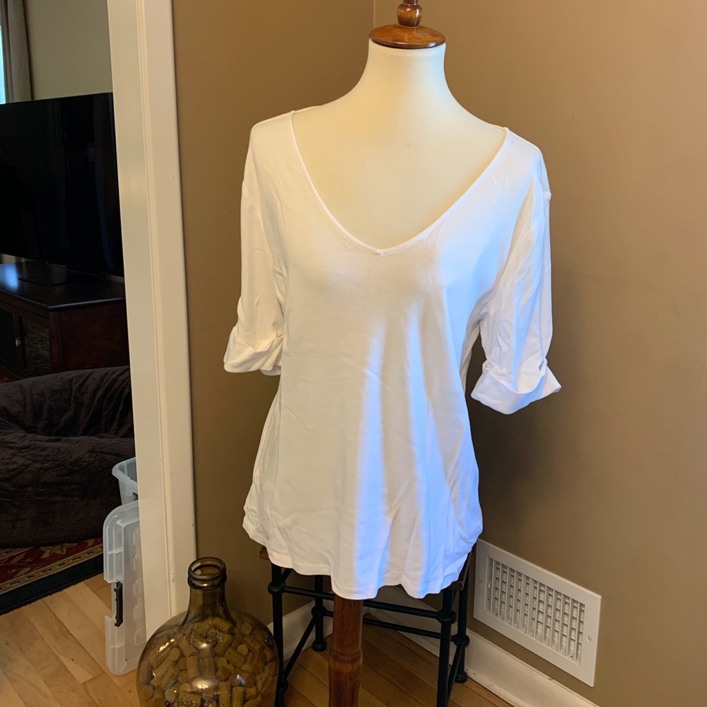Ralph Lauren white cotton tee in size XL, roll cuff short sleeves.